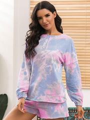 Tie-Dye Long Sleeve Top and Shorts Lounge Set - Flyclothing LLC