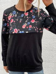 Floral Print Round Neck Dropped Shoulder Tee - Flyclothing LLC