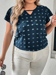 Plus Size Swiss Dot V-Neck Flutter Sleeve Tee - Flyclothing LLC