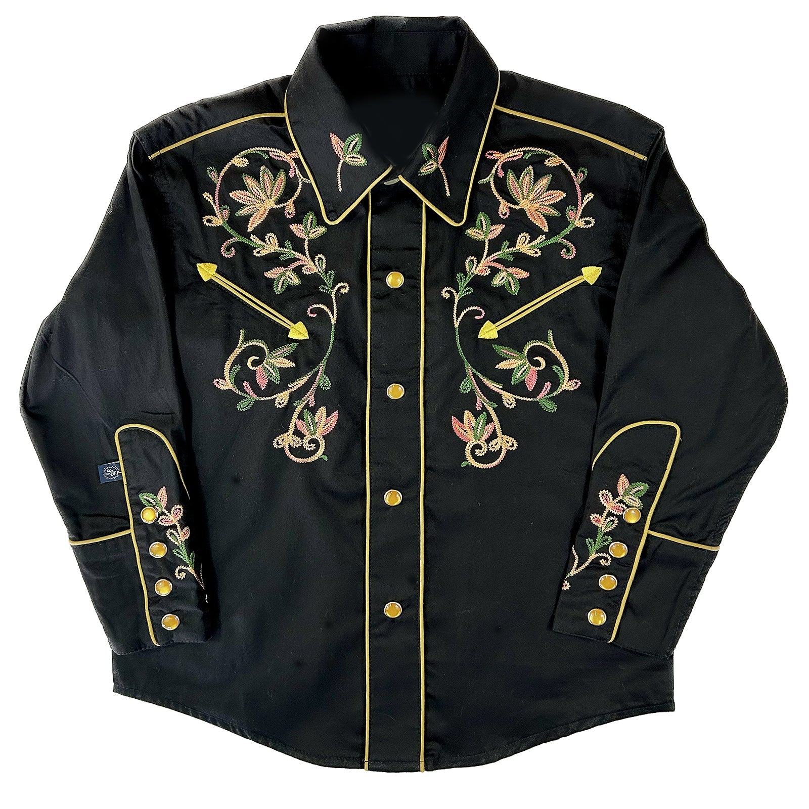 Rockmount Clothing Kid's Black Vintage Variegated Floral Embroidery