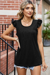 Ruffled Ruched Round Neck Tank - Flyclothing LLC