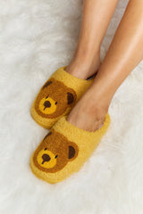 Melody Teddy Bear Print Plush Slide Slippers - Flyclothing LLC