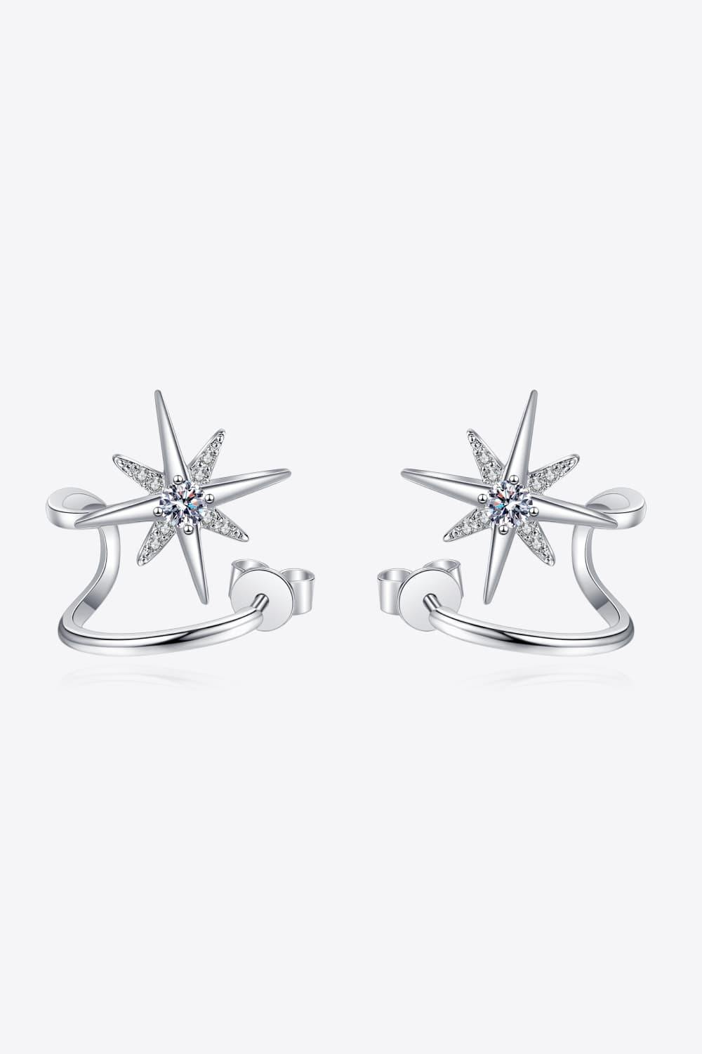 Moissanite Star Rhodium-Plated Earrings - Flyclothing LLC