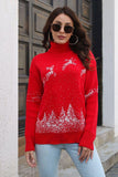 Reindeer & Snow Pattern Turtle Neck Pullover Sweater - Flyclothing LLC