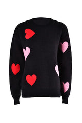 Heart Round Neck Droppped Shoulder Sweater - Trendsi