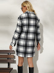 Plaid Collared Longline Coat - Flyclothing LLC