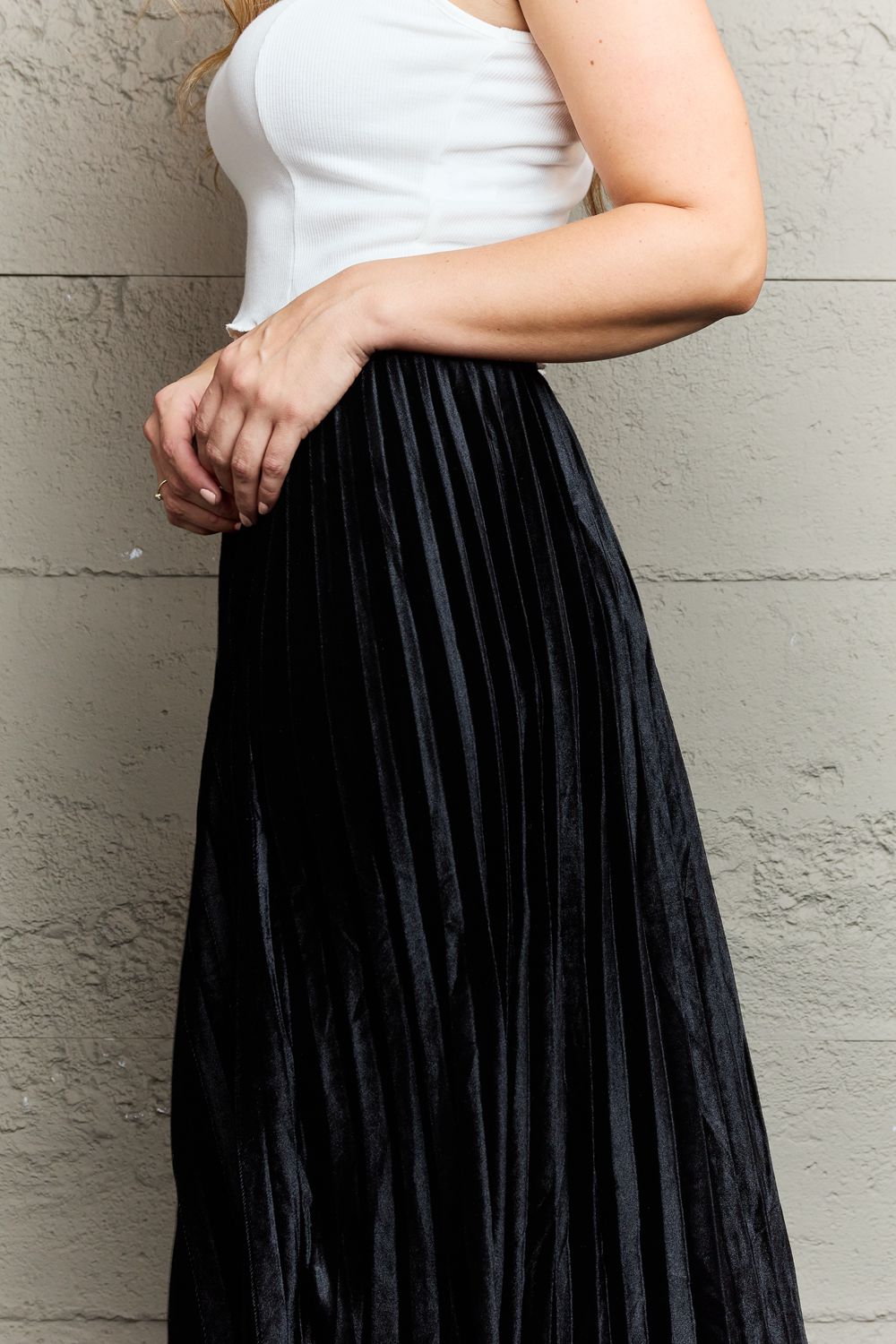 Ninexis Accordion Pleated Flowy Midi Skirt - Flyclothing LLC