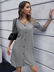 Button Down V-Neck Mini Dress - Flyclothing LLC