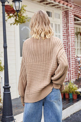 Ribbed Drop Shoulder Lantern Sleeve Sweater - Flyclothing LLC