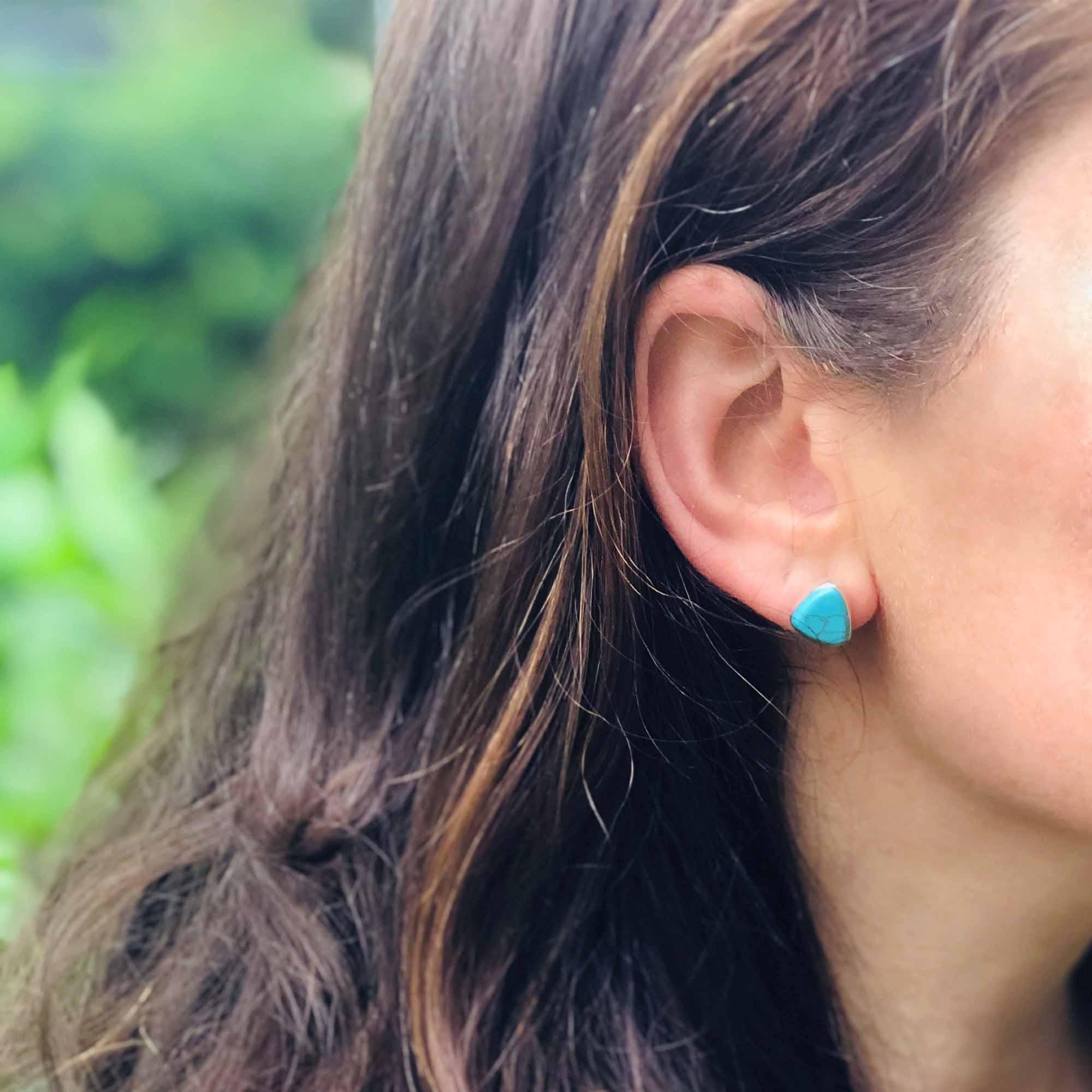 Sterling Silver Earrings, Triangle with Turquoise - Flyclothing LLC