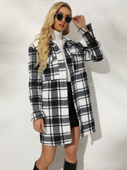 Plaid Collared Longline Coat - Flyclothing LLC