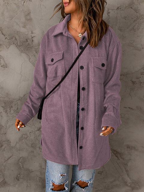 Drop Shoulder Button Down Collared Coat - Flyclothing LLC