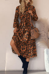 Printed Bubble Sleeve Buttoned Shirt Dress - Flyclothing LLC