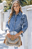 Button Up Collared Neck Denim Top - Flyclothing LLC