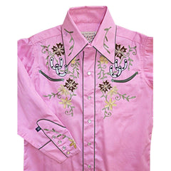 Kid's Embroidered Floral with Lucky Horseshoes Western Shirt in Pink - Flyclothing LLC