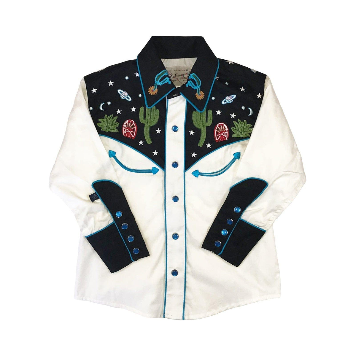 Rockmount Clothing Kid's Black Vintage Cactus & Stars Chain Stitch Embroidery Western Shirt - Rockmount Clothing