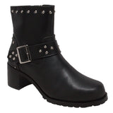 Women's 6" Heeled Buckle Biker Boot Black - Flyclothing LLC