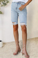 Distressed Raw Hem Denim Shorts - Flyclothing LLC