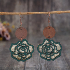 Wooden Alloy Rose Shape Dangle Earrings - Flyclothing LLC