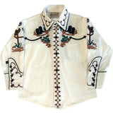 Rockmount Clothing Kids Cactus Cowboy Boots Embroidered Western Shirt In Ivory - Rockmount Clothing