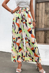 Printed Smocked Waist Wide Leg Pants - Flyclothing LLC