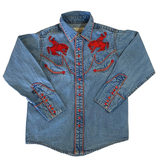 Rockmount Clothing Kid's Embroidered Vintage Bronc Denim Western Shirt