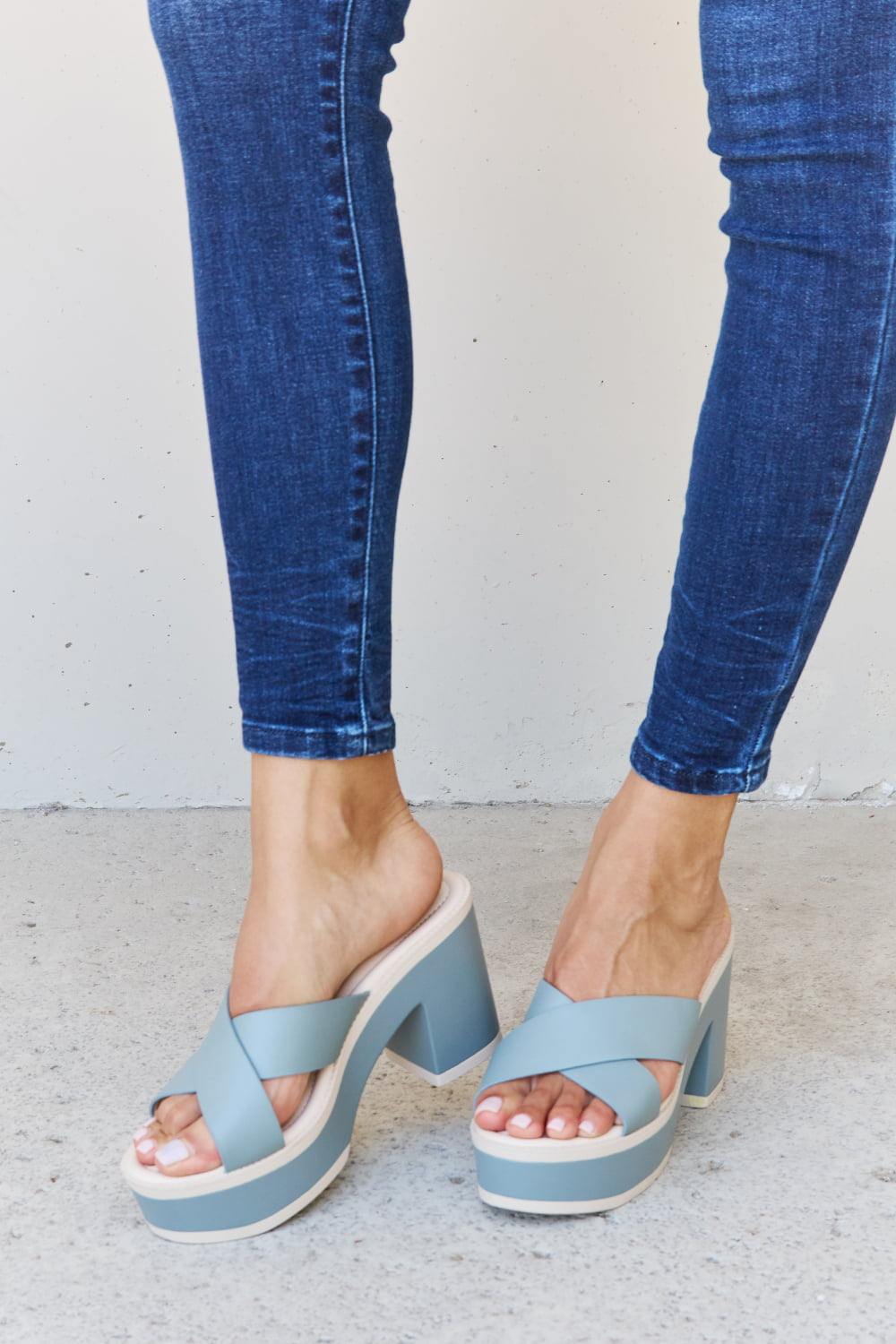 Weeboo Cherish The Moments Contrast Platform Sandals in Misty Blue - Flyclothing LLC