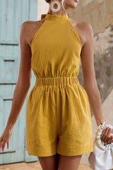 Halter Neck Tie Back Romper - Flyclothing LLC