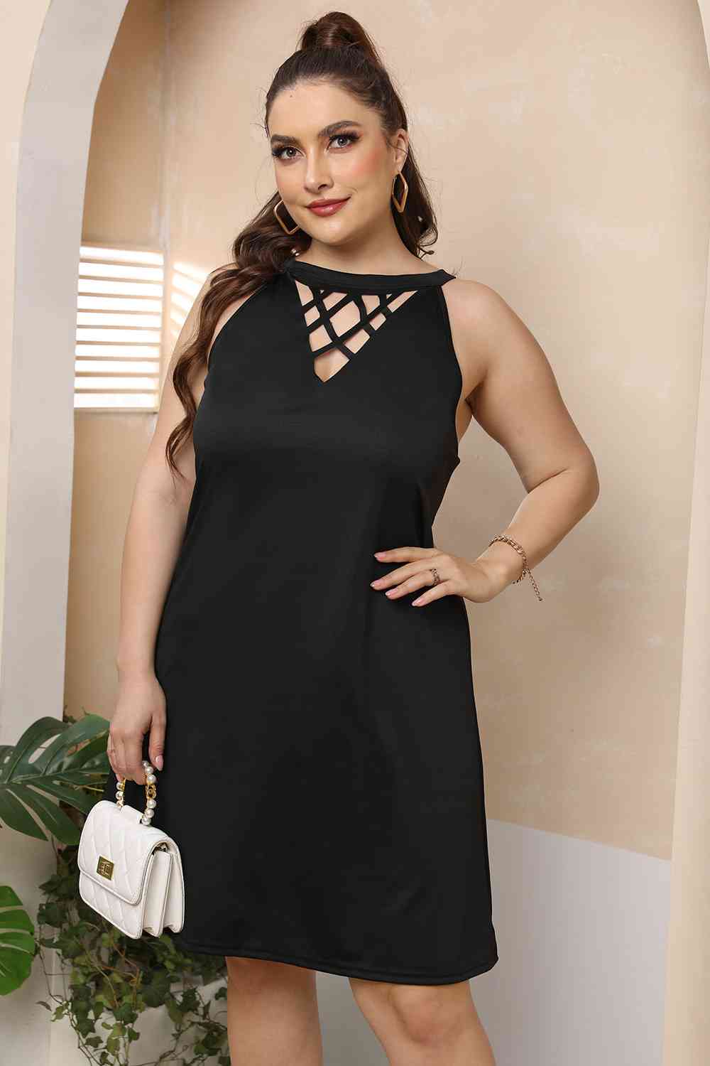 Plus Size Cutout Round Neck Sleeveless Dress - Flyclothing LLC