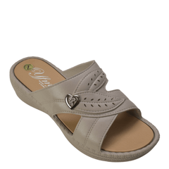 Tecs Women's Low Heel Slip On Sandal Beige - Flyclothing LLC