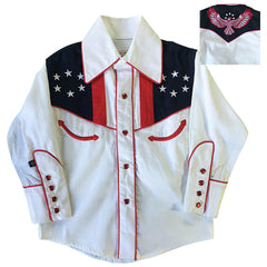 Kid's Embroidered Vintage USA Flag & Eagle Western Shirt - Flyclothing LLC