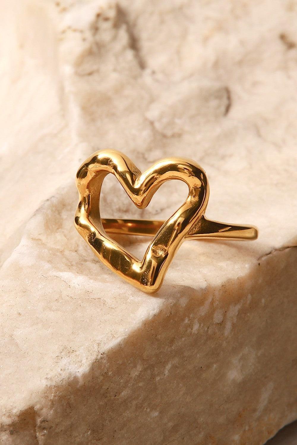 18K Gold Plated Heart-Shaped Ring - Trendsi