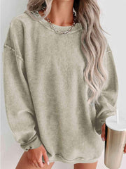 Round Neck Dropped Shoulder Sweatshirt - Trendsi