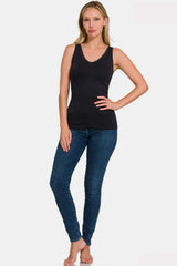 Zenana FRONT & BACK 2-WAY V-NECK / U-NECK SEAMLESS TANK - Flyclothing LLC