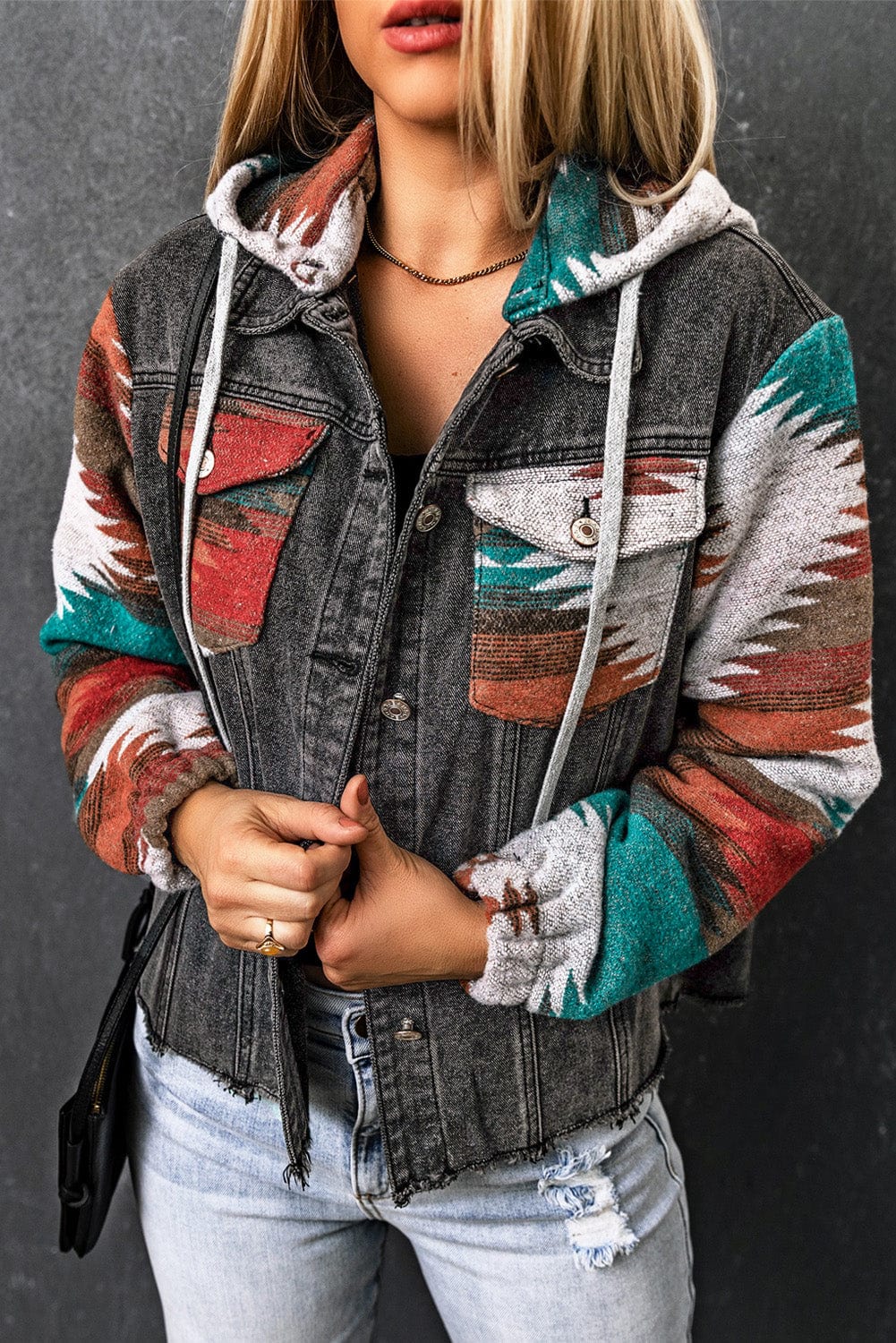 Drawstring Hooded Pocketed Denim Jacket - Trendsi