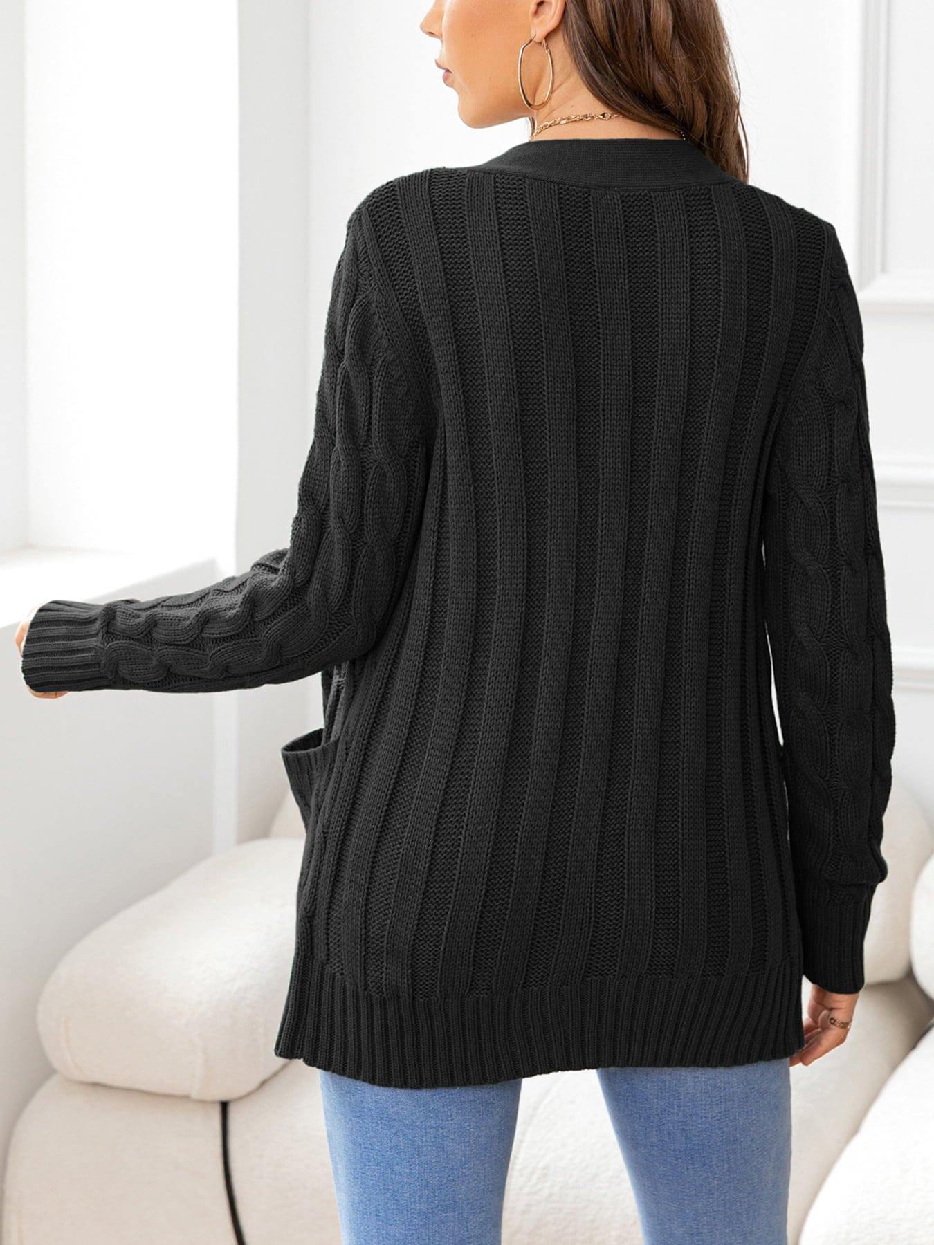 Button Down Cable-Knit Cardigan - Trendsi