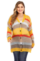 Plus Openwork Color Block Button Up Cardigan - Flyclothing LLC