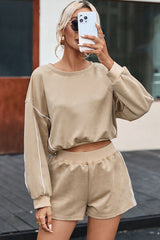 Round Neck Cropped Top and Shorts Set - Flyclothing LLC