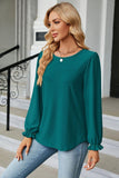 Round Neck Flounce Sleeve Blouse - Trendsi