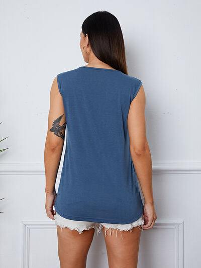 Square Neck Decorative Button Tank - Flyclothing LLC