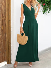 Surplice Neck Sleeveless Maxi Dress - Flyclothing LLC