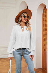 Notched Neck Flounce Sleeve Blouse - Flyclothing LLC