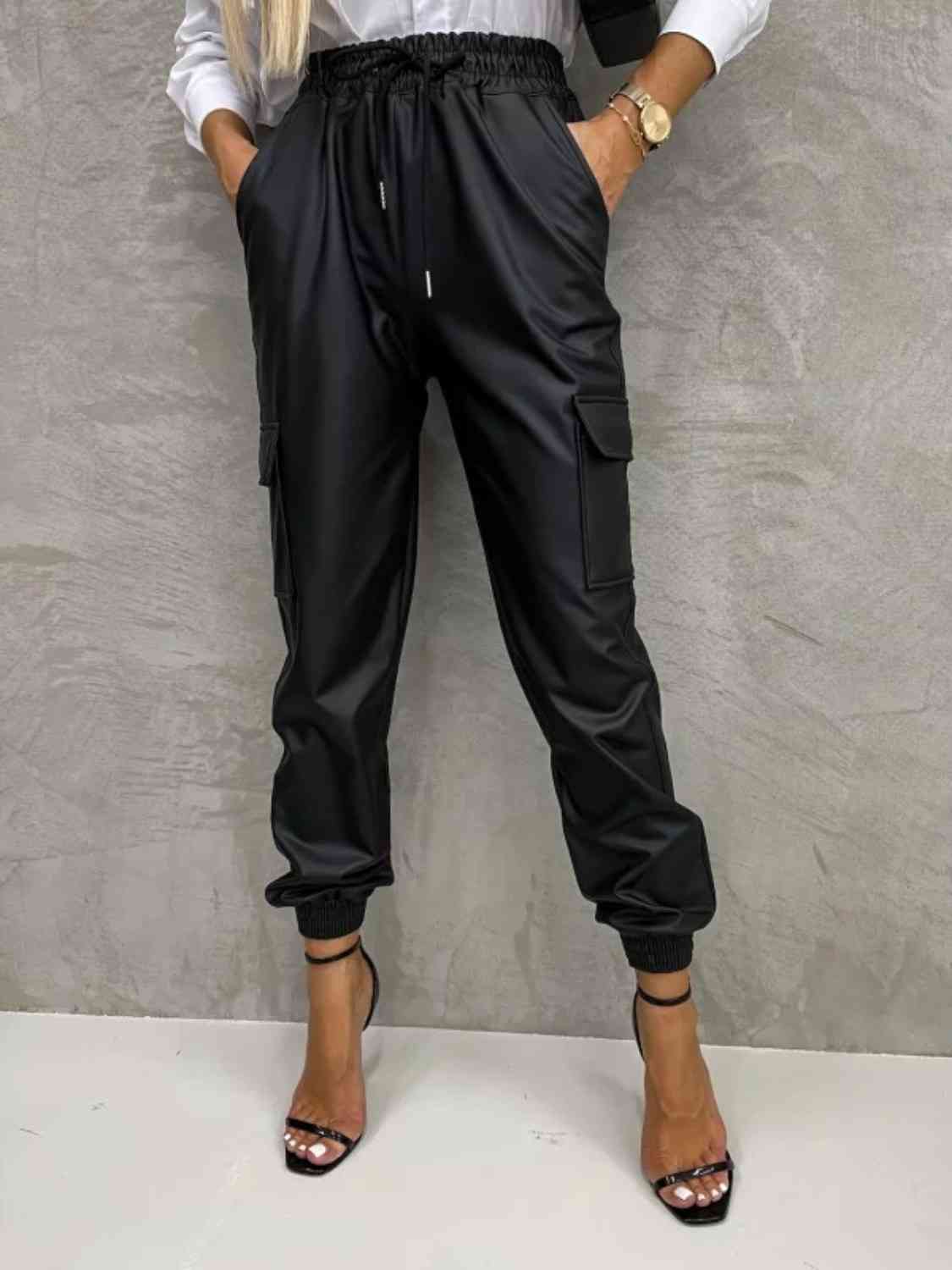 Tied High Waist Pants with Pockets - Flyclothing LLC