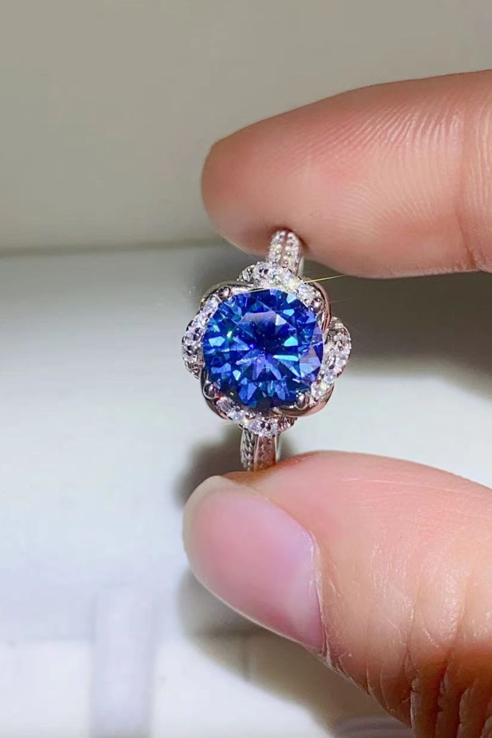 2 Carat Cobalt Blue Moissanite 925 Sterling Silver Ring - Flyclothing LLC