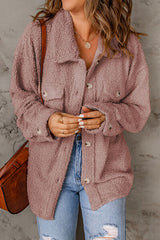 Fuzzy Button Up Pocketed Jacket - Flyclothing LLC