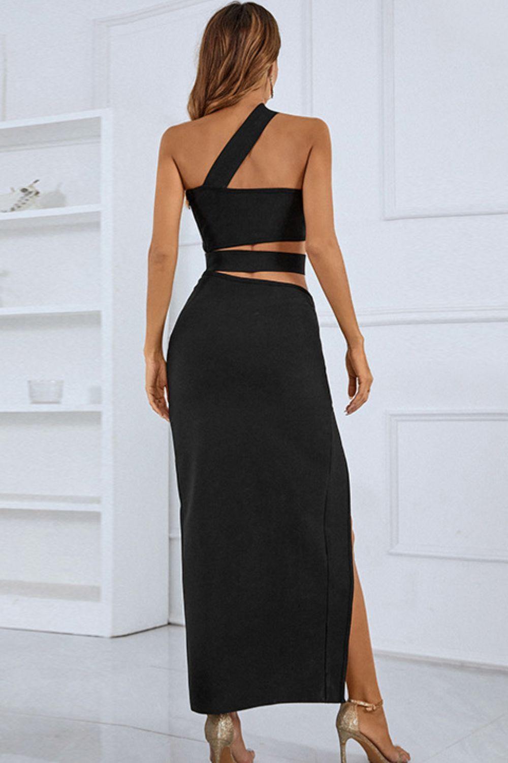 One-Shoulder Cutout Front Split Maxi Dress - Flyclothing LLC