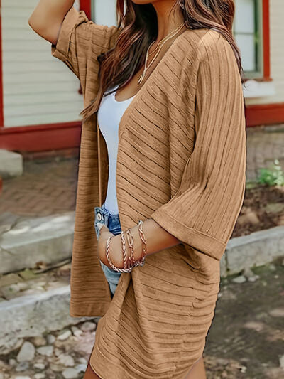 Striped Open Front Knit Cardigan - Flyclothing LLC