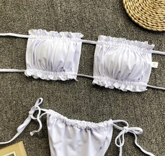 Frill Trim Ruched Bikini Set - Flyclothing LLC