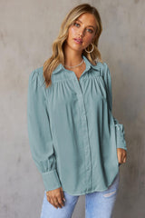 Gathered Detail Puff Sleeve Shirt - Flyclothing LLC