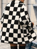 Plus Size Checkered Button Front Coat with Pockets - Trendsi